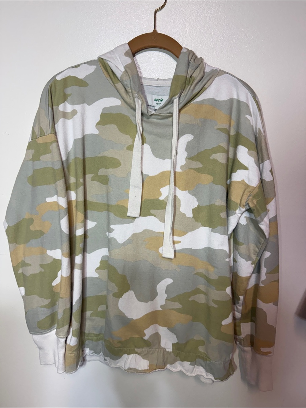 aerie Camo Crewneck Hoodie - Sage, White, Tan